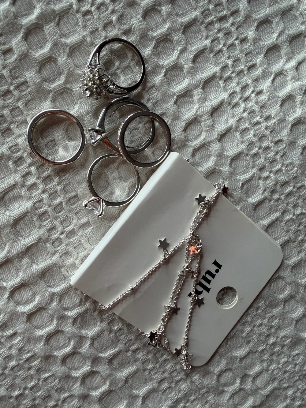 Silver Tone Star Charm Bracelet and Ring Set - Women Accessories Jewelry Bundle